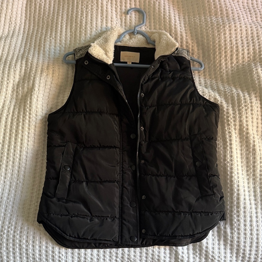 Skies Are Blue Black Vest with Soft Cream Trim